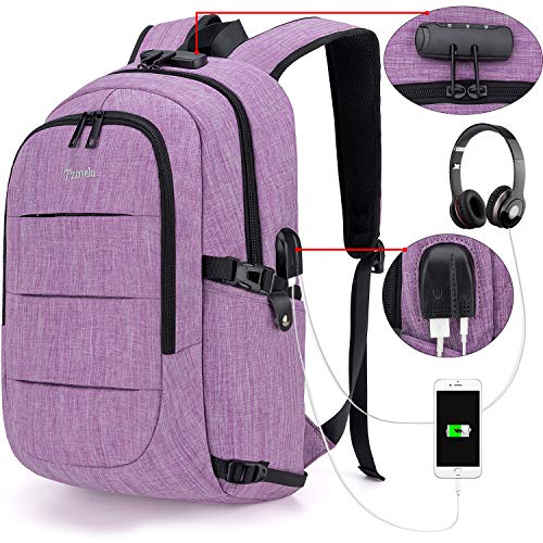 Tzowla Business Laptop Backpack Water Resistant Anti-Theft College Backpack with USB Charging Port and Lock 15.6 Inch Computer Backpacks for Women Girls, Casual Hiking Travel Daypack(Purple)