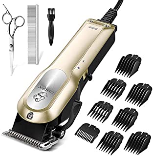 OMORC Dog Grooming Kit, Professional High Power Dog Clippers for Thick Heavy Coats Low Noise Heavy Duty Dog Grooming Clippers Pet Clippers Trimmer with 8 Comb Guides Scissors Small & Large Dog Cat Pet