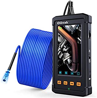 33FT Sewer Inspection Camera, Oiiwak Industrial Endoscope Borescope Camera 5.5mm 1080P for Pipe Drain Plumbing Snake Scope with 4.3 Inch IPS Screen IP67 Waterproof 6 LED Lights(10M/with Tool Box)