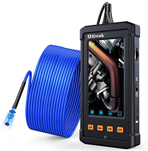 33FT Sewer Inspection Camera, Oiiwak Industrial Endoscope Borescope Camera 5.5mm 1080P for Pipe Drain Plumbing Snake Scope with 4.3 Inch IPS Screen IP67 Waterproof 6 LED Lights(10M/with Tool Box)