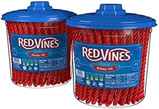 Red Vines Licorice, Original Red Flavor, Soft & Chewy Candy Twists, 56 Ounce Jar, Pack of 2