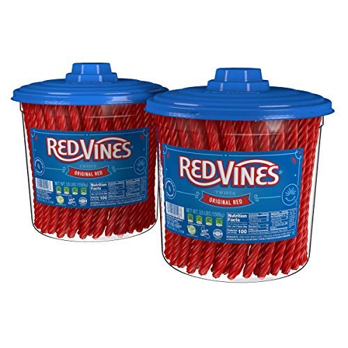 Red Vines Licorice, Original Red Flavor, Soft & Chewy Candy Twists, 56 Ounce Jar, Pack of 2