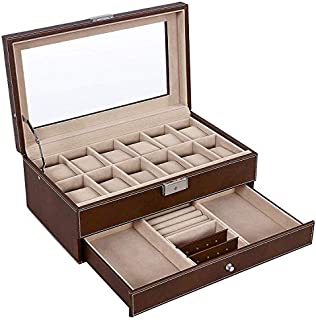 Bright Sun 1 Set 12 Grids Brown Jewelry Watch Portable Display Box Storage #YSMN