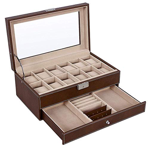 Bright Sun 1 Set 12 Grids Brown Jewelry Watch Portable Display Box Storage #YSMN