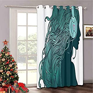 Aishare Store Music Decor Collection Patio Sliding Door Curtain DJ Girl Profile with Long Hair in Headphones Night W52 x L84 Inch Sliding Glass Door Panel for Oversleep