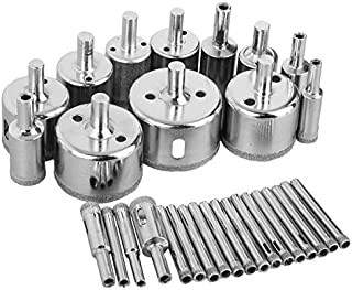 Sunjoyco Diamond Drill Bits, 30 PCS Glass Hole Saw Drill Bit Set Cutting Remover Tools for Glass Porcelain Tile Ceramic Marble Granite Bottles DIY (6mm-50mm)