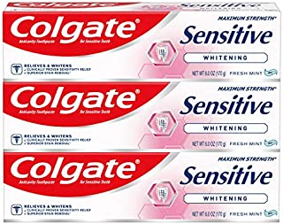 Colgate Sensitive Whitening Toothpaste for Sensitive Teeth, Enamel Repair and Cavity Protection, Fresh Mint Gel - 6 ounce (3 Pack)