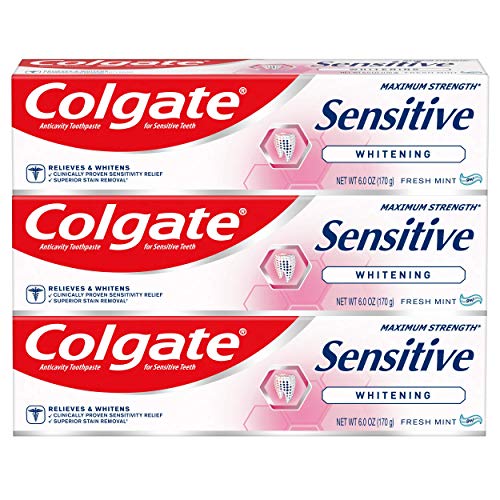 Colgate Sensitive Whitening Toothpaste for Sensitive Teeth, Enamel Repair and Cavity Protection, Fresh Mint Gel - 6 ounce (3 Pack)