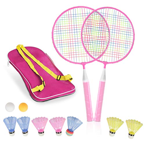 STSTECH Badminton Rackets for Children,12 in 1 Shuttlecocks Racquet Sports Set w/Lightweight Carrying Bag for Kids Professionals Beginner Players Indoor Outdoor Sport Game (Pink)