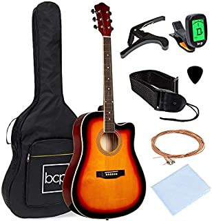 Best Choice Products 41in Full Size Beginner All Wood Cutaway Acoustic Guitar Starter Set with Case, Strap, Capo, Strings, Picks, Tuner - Sunburst