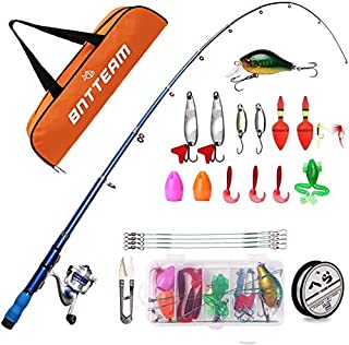 ECOOLBUY Fishing Rod Combos with Telescopic Fishing Pole Spinning Reels Fishing Carrier Bag for Travel Saltwater Freshwater Fishing for Kids Beginners(1.5m)