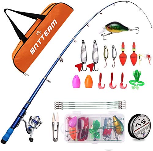 ECOOLBUY Fishing Rod Combos with Telescopic Fishing Pole Spinning Reels Fishing Carrier Bag for Travel Saltwater Freshwater Fishing for Kids Beginners(1.5m)