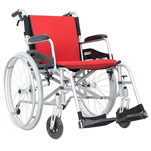 Hi-Fortune Magnesium Wheelchair 21lbs Lightweight Self-propelled Chair with Travel Bag and Cushion, Portable and Folding, 17.5 Seat, Red, 21lbs