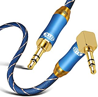 90 Degree Right Angle Aux Cable - [24K Gold-Plated,Sound Quality]EMK Audio Stereo Male to Male Cable for Laptop, Tablets, MP3 Players,Car/Home Aux Stereo, Speaker or More (16Ft/5Meters)