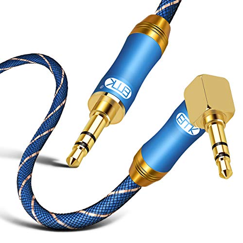 90 Degree Right Angle Aux Cable - [24K Gold-Plated,Sound Quality]EMK Audio Stereo Male to Male Cable for Laptop, Tablets, MP3 Players,Car/Home Aux Stereo, Speaker or More (16Ft/5Meters)