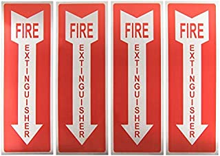 Fire Extinguisher Signs - 4-Pack Metal Aluminum Fire Extinguisher Signs with Arrow Symbol, Self-Adhesive Decal, Ideal for Office, Retail, Restaurants, Indoors and Outdoors, 3.9 x 11.75 Inches