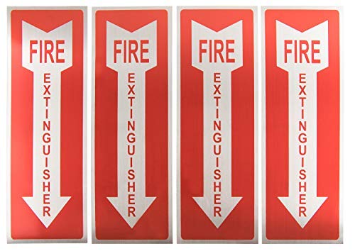 Fire Extinguisher Signs - 4-Pack Metal Aluminum Fire Extinguisher Signs with Arrow Symbol, Self-Adhesive Decal, Ideal for Office, Retail, Restaurants, Indoors and Outdoors, 3.9 x 11.75 Inches