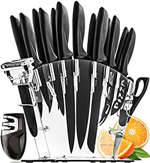 Home Hero 17 Pieces Kitchen Knives Set, 13 Stainless Steel Knives + Acrylic Stand, Scissors, Peeler and Knife Sharpener