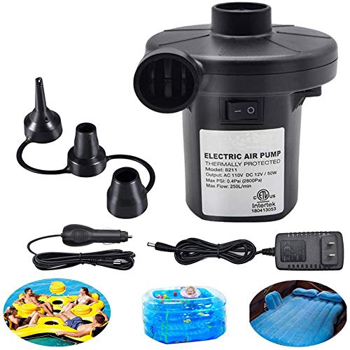 ONG NAMO Electric Air Pump for Inflatables, Portable Quick Air Pump with 3 Nozzles for Air Mattresses Beds Boats Swimming Ring Inflatable Pool Toys 110 V AC/12V DC (50W)