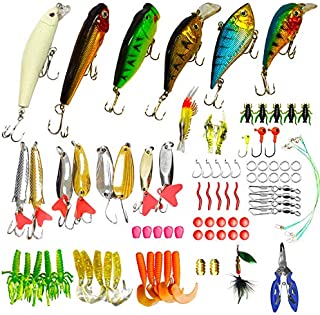 WDG 85Pcs Fishing Lures Kit, Bass Trout Fishing Baits Accessories Including Lures Hook, Plastic Worms, CrankBait, Topwater Lures, Fishing Pliers Scissors