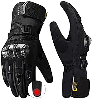 MADBIKE Motorcycle Motocross Gloves Touchscreen with Carbon Fiber Hard Knuckle Winter Use for Dirt Street Bike Men Women ( Black,Medium)