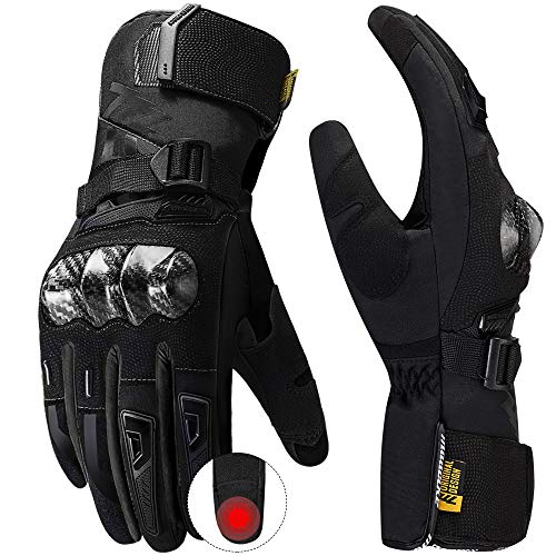 MADBIKE Motorcycle Motocross Gloves Touchscreen with Carbon Fiber Hard Knuckle Winter Use for Dirt Street Bike Men Women ( Black,Medium)