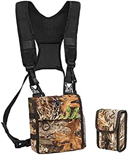 TIDEWE Bino Harness with Rangefinder Pouch & Rain Cover, Durable Lightweight Portable Binocular Pack, Comfortable Small Bino Chest Harness for Hunting, Hiking (Realtree Edge Camo)