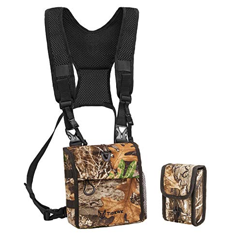 TIDEWE Bino Harness with Rangefinder Pouch & Rain Cover, Durable Lightweight Portable Binocular Pack, Comfortable Small Bino Chest Harness for Hunting, Hiking (Realtree Edge Camo)