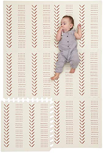 Childlike Behavior Baby Play Mat - Extra Large, Non-Toxic Foam Play Mat with Soft Interlocking Floor Tiles 72x48 Inches - Baby Floor Mat for Infants, Toddlers and Kids (Mudcloth - Beige)