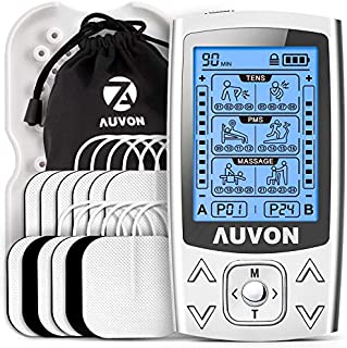 AUVON Dual Channel TENS EMS Unit 24 Modes Muscle Stimulator for Pain Relief & Muscle Strength for Tired and Sore Muscles in Your Shoulders, Back, Ab's, Legs, Knee's and More