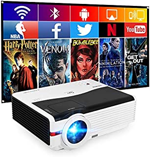 WiFi Projector with 6200 Lumen Full HD 1080P and 200 Display, Wireless Mirroring Projector for iOS/Android/DVD/TV Stick/HDMI/USB/PC, LED Movies Bluetooth Projector for Outdoor Entertainment