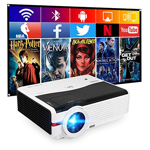 WiFi Projector with 6200 Lumen Full HD 1080P and 200 Display, Wireless Mirroring Projector for iOS/Android/DVD/TV Stick/HDMI/USB/PC, LED Movies Bluetooth Projector for Outdoor Entertainment