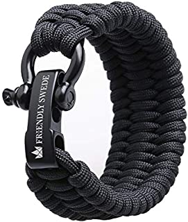 The Friendly Swede Trilobite Extra Beefy 550 lb Paracord Survival Bracelet with Stainless Steel Black Bow Shackle, Available in 3 Adjustable Sizes (Black, fits 7-8 Wrists)