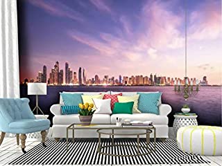 Panorama of Skyscrapers in Dubai Marina, Sunset time, UAE Skyline at Canvas Print Wallpaper Wall Mural Self Adhesive Peel & Stick Wallpaper Home Craft Wall Decal Wall Poster Sticker for Living Room