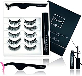 Luxillia by Amazon 8D Magnetic Eyelashes with Eyeliner Kit, Most Natural Look, Strongest Hold, Waterproof Liquid Eye Liner, Reusable Lashes, False Eye Lash Set, Best Eyelash Magnet, Free Applicator