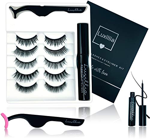 Luxillia by Amazon 8D Magnetic Eyelashes with Eyeliner Kit, Most Natural Look, Strongest Hold, Waterproof Liquid Eye Liner, Reusable Lashes, False Eye Lash Set, Best Eyelash Magnet, Free Applicator