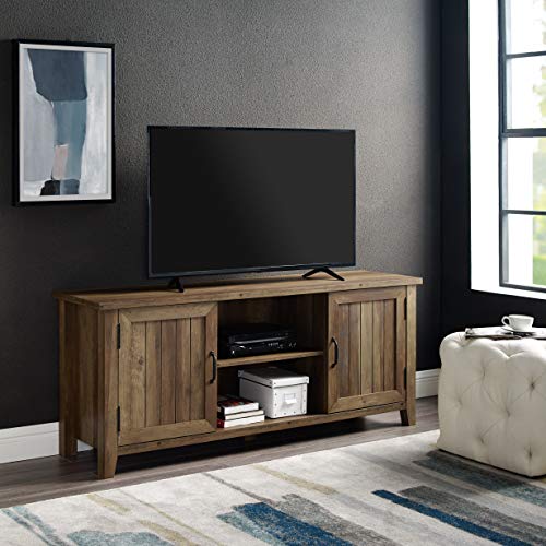 Walker Edison Modern Farmhouse Grooved Wood Stand with Cabinet Doors for TV's up to 65