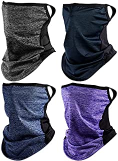 4 Pieces Bandanas Face Scarf Ear Loops Face Rave Cover Balaclava Neck Gaiter for Women Men Outdoors Sports (Gray, Purple, Blue, Navy Blue)