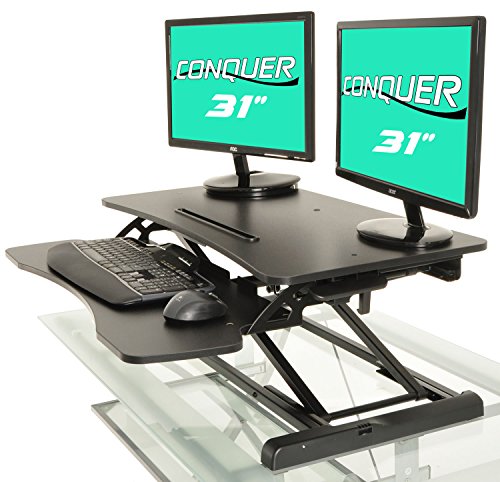 Conquer Height Adjustable Standing Desk Monitor Riser Gas Spring Tabletop Sit to Stand Workstation, 31.5