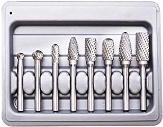 SPTA Tungsten Carbide Burr, 8pcs Drill Burr kit with 1/4''(6mm) Shank Double Cut Solid Carbide Rotary Burr Set for Die Grinder Drill, Metal Wood Carving, Engraving, Polishing & Drilling