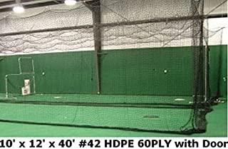 Jones Sports Batting Cage Net 10' H x 12' W x 40' L #42 HDPE (60PLY) with Door Heavy Duty Baseball