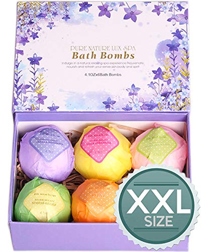 LuxSpa Bath Bombs Gift Set - The Best Ultra Bubble Fizzies with Natural Dead Sea Salt Cocoa and Shea Essential Oils, 6 x 4.1 oz, The Best Birthday Gift Idea for Her/Him, Wife, Girlfriend, Women