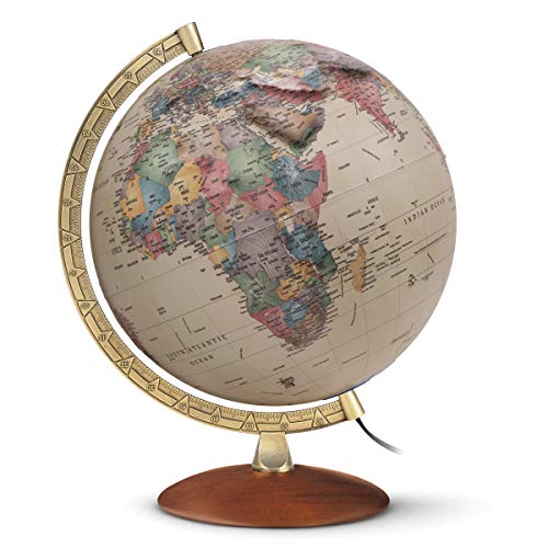 Waypoint Geographic Light Up Globe with Raised Relief - Athens Relief 12 Desk Decorative Illuminated Antique Ocean Style, Up to Date World Globe