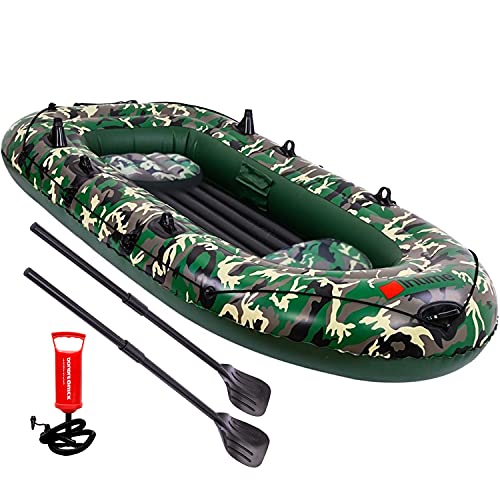 EPROSMIN 4 Person Inflatable Boat Canoe - 9FT Raft Inflatable Kayak with Air Pump Rope Paddle 2,3 or 4 Person Boat for Adults and Kids, Portable Camouflage Fishing Boat