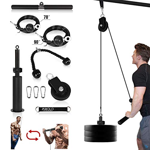 Mikolo Fitness LAT and Lift Pulley System, Dual Cable Machine(70'' and 90'') with Upgraded Loading Pin for Triceps Pull Down, Biceps Curl, Back, Forearm, Shoulder-Home Gym Equipment(Patent)