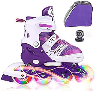 JIFAR Youth Childrens Inline Skates for Kids, Adjustable Inlines Skates with Light Up Wheels for Girls Boys, Indoor&Outdoor Ice Skating Equipment Medium Size(2-5 US), Purple