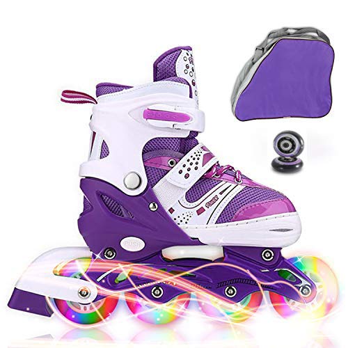 JIFAR Youth Childrens Inline Skates for Kids, Adjustable Inlines Skates with Light Up Wheels for Girls Boys, Indoor&Outdoor Ice Skating Equipment Medium Size(2-5 US), Purple