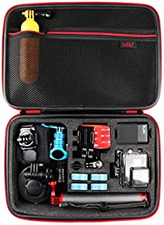 Large Carrying Case for GoPro Hero 9, (2018), Hero 8, 7 Black,HERO6,5,4,+LCD, Black, Silver, 3+, 3, 2 and Accessories by HSU with Fully Customizable Interior Carry Handle and Carabiner Loop