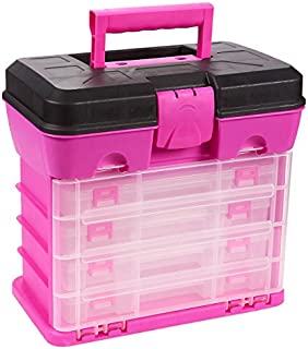 Juvale Storage and Tool Box, Durable Organizer Box with 4 Drawers 13 Compartments for Fishing Tackle, Beads and Craft Accessories (Pink)