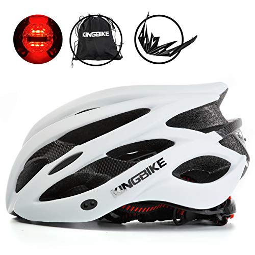 KINGBIKE Bike Helmet Men Women Bicycle Adult Cycling Specialized Road Mountain MTB Helmets for Mens Womens Adults Casco para Bicicleta with Safety Light Portable Bag Accessories(White)